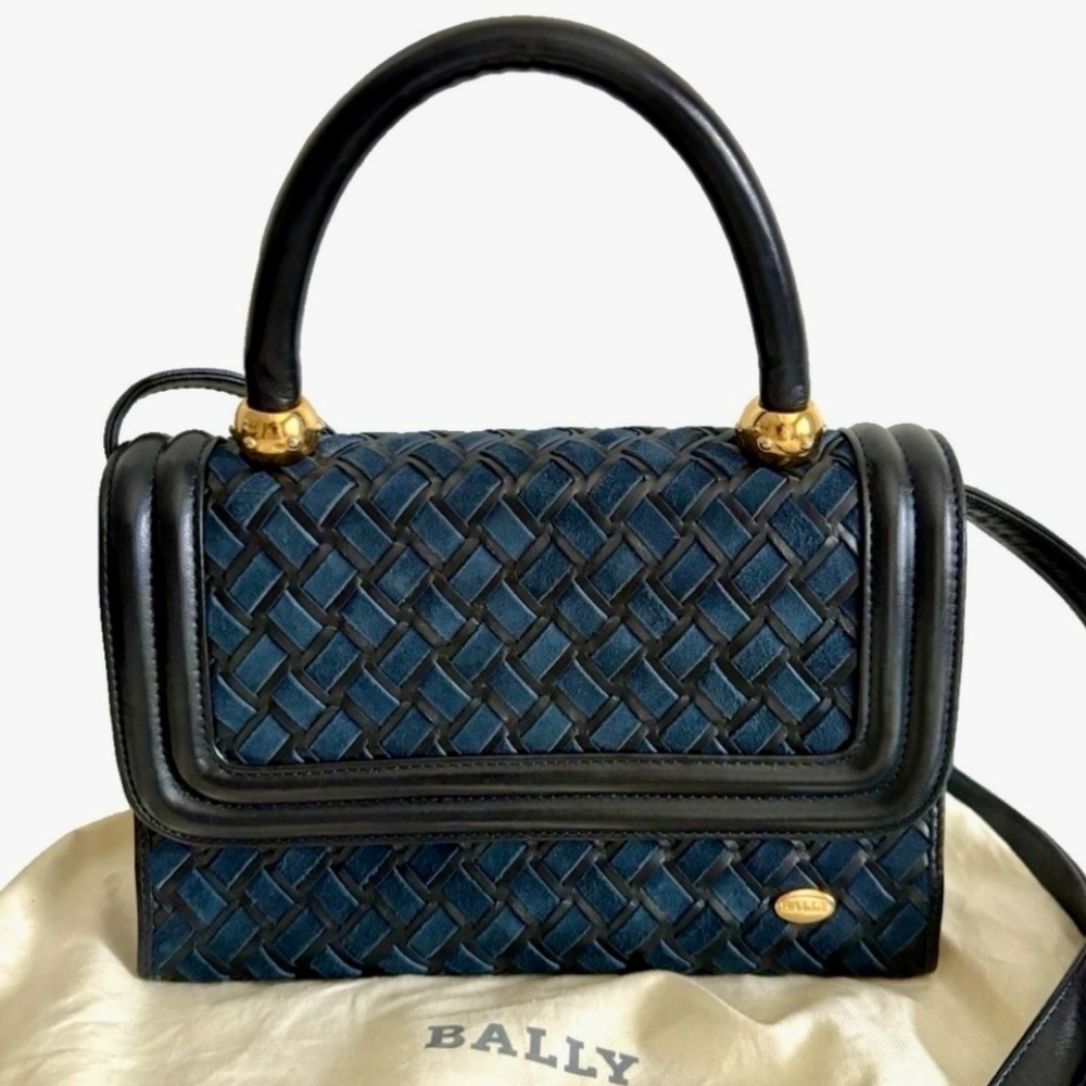 Vintage Bally top handle quilted leather navy Crossbody handbag from Japan - Picture 2 of 16